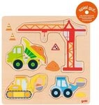 Goki 57439 - Einlegepuzzle Baufahrzeuge, 12-teilig, Holz, 27x27cm