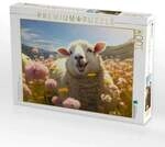 CALVENDO Puzzle Fr&ouml;hliches Schaf auf der Blumenwiese 1000 Teile Lege-Gr&ouml;&szlig;e 64x48cm