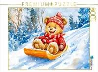 CALVENDO Puzzle Teddy rodelt mit Schlitten im Winter 1000 Teile Lege-Gr&ouml;&szlig;e...