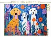 CALVENDO Puzzle Drei Hunde sitzen zwischen Blumen im Garten 1000 Teile...