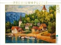CALVENDO Puzzle Dorf an einem kleinen Badesee 1000 Teile Lege-Gr&ouml;&szlig;e 64x48cm