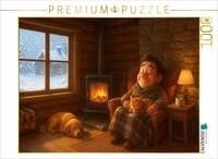 CALVENDO Puzzle Kuschelinger Kamin mit Hund und Katze 1000 Teile Lege-Gr&ouml;&szlig;e...