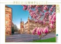 CALVENDO Puzzle Magnolienbl&uuml;te in Stuttgart und die Stiftskirche 1000 Teile
