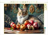 CALVENDO Puzzle Katze auf Gr&uuml;nderzeit-Tisch mit reifem Obst 1000 Teile...