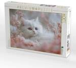 CALVENDO Puzzle Weisse Katze in rosa Blumen 1000 Teile Lege-Gr&ouml;&szlig;e 64x48cm
