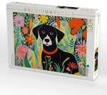 CALVENDO Puzzle Schwarzer Hund im Blumenmeer 1000 Teile Lege-Gr&ouml;&szlig;e 64x48cm
