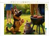 CALVENDO Puzzle Gibt es was f&uuml;r uns? - Sch&auml;ferhund und Katze betteln am Grill...