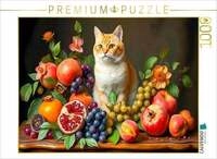 CALVENDO Puzzle Katzenportr&auml;t mit &uuml;ppigem Obst im Stil alter Meister 1000...