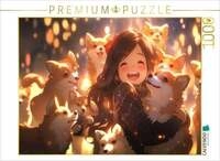 CALVENDO Puzzle Manga Illustration - M&auml;dchen mit Hunde Welpen 1000 Teile