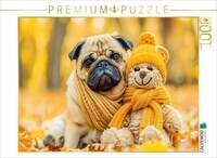 CALVENDO Puzzle Mops und Pl&uuml;schtierkumpel im Herbst. 1000 Teile Lege-Gr&ouml;&szlig;e...