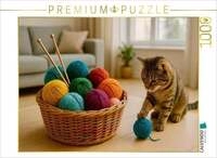 CALVENDO Puzzle Eine Katze spielt mit der Wolle 1000 Teile Lege-Gr&ouml;&szlig;e 64x48cm