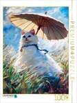 CALVENDO Puzzle Katze auf Wiese mit Sonnenschirm im impressionistischen Stil...