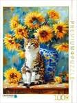 CALVENDO Puzzle Katze im Stillleben mit Sonnenblumen in Blumenvase im
