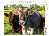 CALVENDO Puzzle Zwei K&uuml;he mit Glocken stehen auf einer gr&uuml;nen Wiese im...