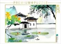 CALVENDO Puzzle Chinesische Tempelanlage am Seerosenteich. Tuschemalerei 1000...