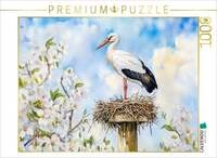 CALVENDO Puzzle Wei&szlig;storch auf dem Horst im Fr&uuml;hling Aquarellmalerei 1000...