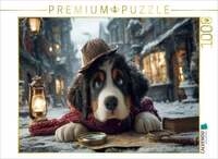 CALVENDO Puzzle Berner Sennenhund als Detektiv im verschneiten Altstadtviertel...
