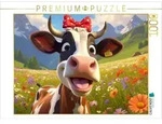 CALVENDO Puzzle Eine schwarz-wei&szlig;e Kuh tr&auml;gt ein freches rotes Schleifchen...