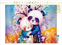 CALVENDO Puzzle Aquarell Comic Panda Paar umarmt sich liebevoll in moderner...