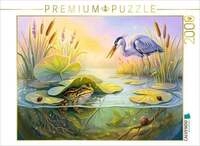 CALVENDO Puzzle Frosch versteckt sich vorsichtig unter Seerosenbl&auml;ttern vor dem