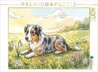 CALVENDO Puzzle Hund liegt auf einer bunten Wiese 2000 Teile Lege-Gr&ouml;&szlig;e 90 &times;...