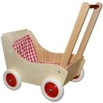 Holz-Puppenwagen karo rot / wei&szlig;, ca. 50 cm