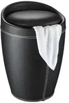 Hocker Mod. Candy Black in Lederoptik, mit W&auml;schesack, mit abnehmbarem