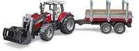 bruder 02046 Massey Ferguson 7480 mit Frontlader + Holztransportanh&auml;nger