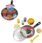 Pfannenset mit Gem&uuml;se Pfanne mit Deckel Zubeh&ouml;r Kelle Wender Lebensmittel 30cm