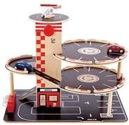 Hape E3002 - Parkhaus Spieleset aus Holz, ink. Autos + Hubschrauber