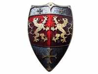 BestSaller 1164 - Ritterschild Holz, 49x32cm, mit Löwen Motiv mit Ledergriff