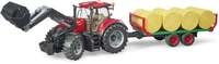 bruder 03198 Case IH Optum 300CVX mit Frontlader, Ballentransport + 8 Rundball