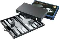 Backgammon grau, gro&szlig;, Kunstleder