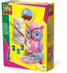 SES&reg; Bastelset Gipsfiguren giessen und anmalen, Eulen 6 Farben inkl. Glitzer pink