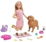 Barbie Puppe (blond) mit Hund und Welpen