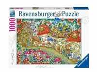 Puzzle Ravensburger Niedliche Pilzhäuschen in der Blumenwiese 1000 Teile