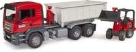 Bruder LKW Modell MAN TGS mit Abrollcontainer + Sch&auml;ffer Hoflader Fertigmodell