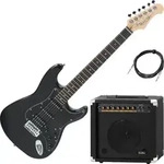 Rocktile Pro ST60-BK E-Gitarre All Black AK20GR Set