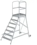 MUNK Podestleiter mit Rollen und Griff Aluminium geriffelt 7 Stufen