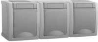 HHG 90591498-DE Schuko Steckdose 3fach waagrecht, Pacific, Grau