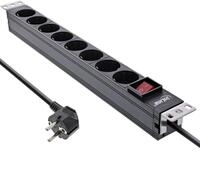 InLine 19 Steckdosenleiste, 8-fach Schutzkontakt, mit Schalter, 2m, schwarz...