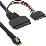 InLine Slim SAS Kabel, SFF-8654 4i zu U.2 SFF-8639 + SATA Strom, 24Gb/s, 0,5m