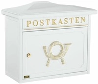 Burg W&auml;chter Sylt 1883 W Stahlblech-Briefkasten, Postfach gegossen, verziert, wei&szlig;