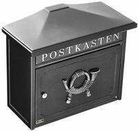 Burg W&auml;chter Sylt 1883 E Stahlblech-Briefkasten, Postfach gegossen, verziert, grau
