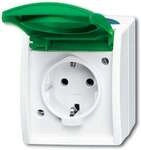 Busch-Jaeger 20 EWN-13-53 SCHUKO&reg; Steckdose mit gr&uuml;nem Klappdeckel, grau/blaugr&uuml;n,