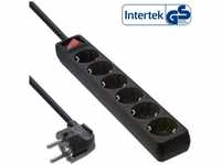 InLine® Steckdosenleiste, 6-fach Schutzkontakt, mit Schalter, 5m, schwarz (16465T)