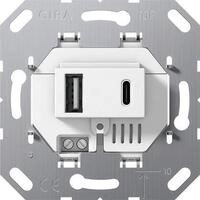 Gira 234900 Einsatz USB-Spannungsversorgung 2fach Typ A / Typ C, System 55, wei&szlig;