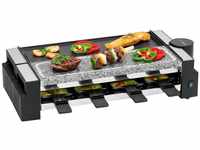 Clatronic RG 3678 Raclette Grill mit heißem Stein, 2x 600W, 8 Pfännchen, schwarz