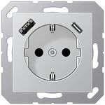 Jung A1520-15CAAL SCHUKO Steckdose mit USB-Ladeger&auml;t, Serie A/AS, Aluminium