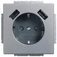 Busch Jaeger 20 EUCB2USB-866 SCHUKO-/2x USB-Steckdose, Edelstahl (2CKA002011A6283)